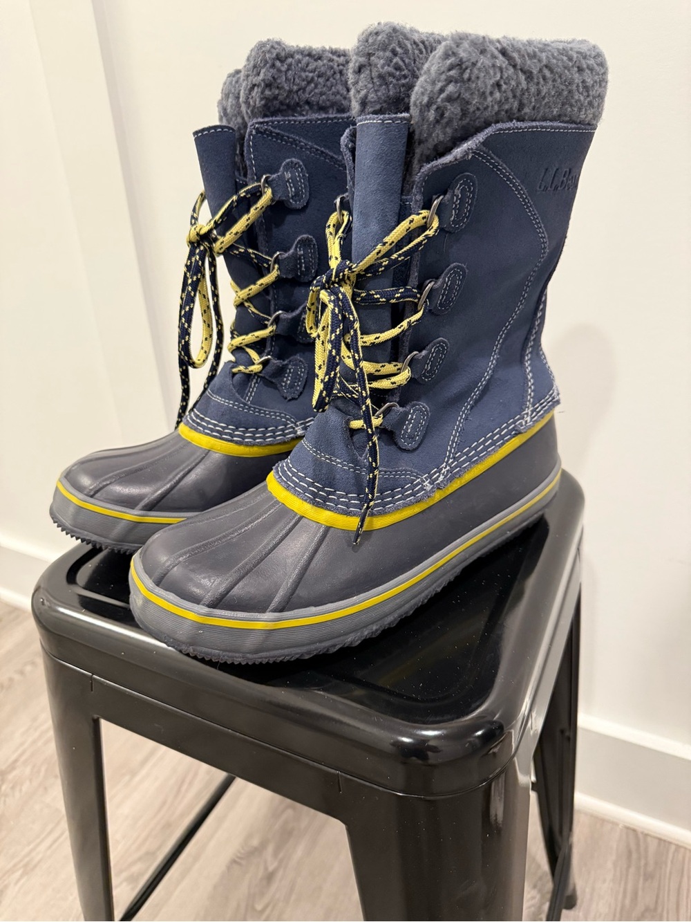 L.L. Bean Navy and Yellow Kids Winter Boots